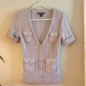 NWOT White House Black Market Metallic Silver Knit top